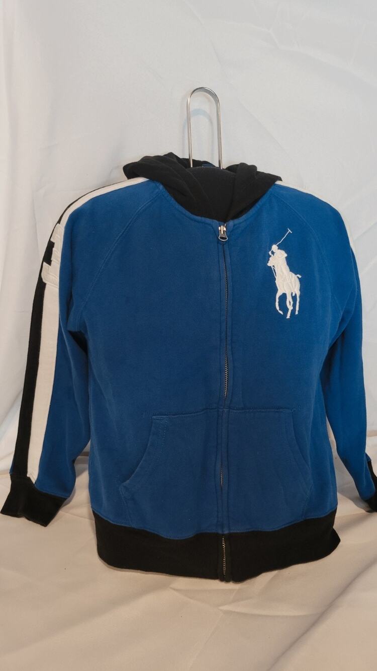 Polo Ralph Lauren Boys Hoodie Size M 10-12 Blue Full Zip Big Pony Sweatshirt